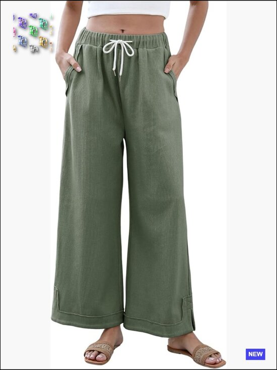 Pants - Baggy Wide Leg Palazzo Pants Casual Loose Elastic Drawstring Lounge Trousers